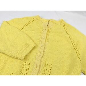 Hand‎ Knit Cardigan Cable Knit Sweater Womens Medium Granny Mother Half Sleeve